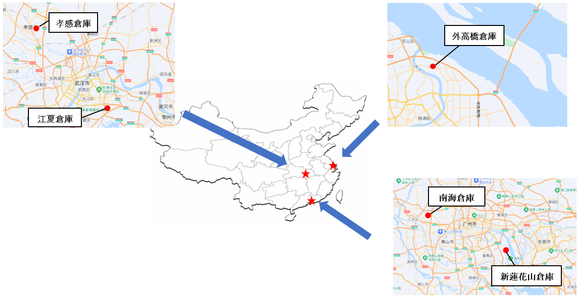 中国のIf-Japan.倉庫の立地を示す地図